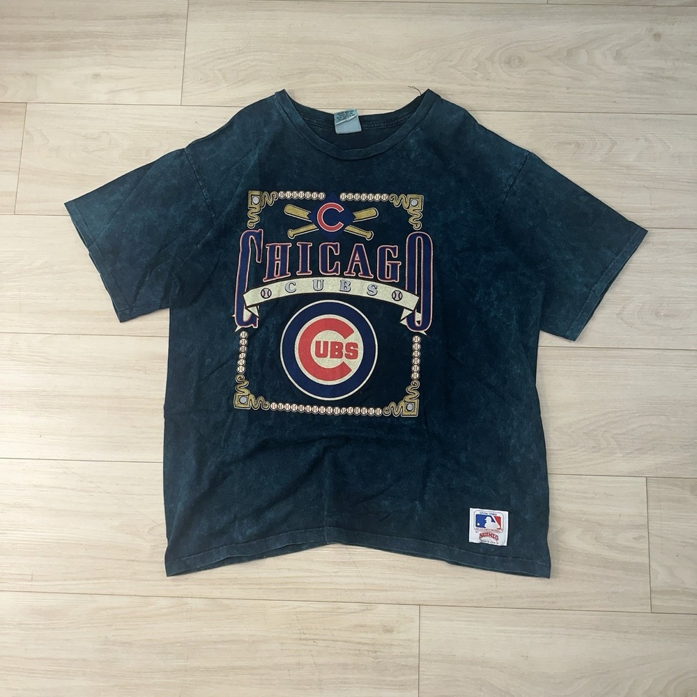 Vintage 90s Chicago Cubs Shirt Mens Large Blue Tie Dye MLB Nutmeg Sports USA
